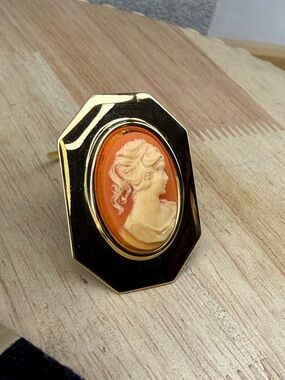 Gold-Tone Cameo Clip with Coral Background